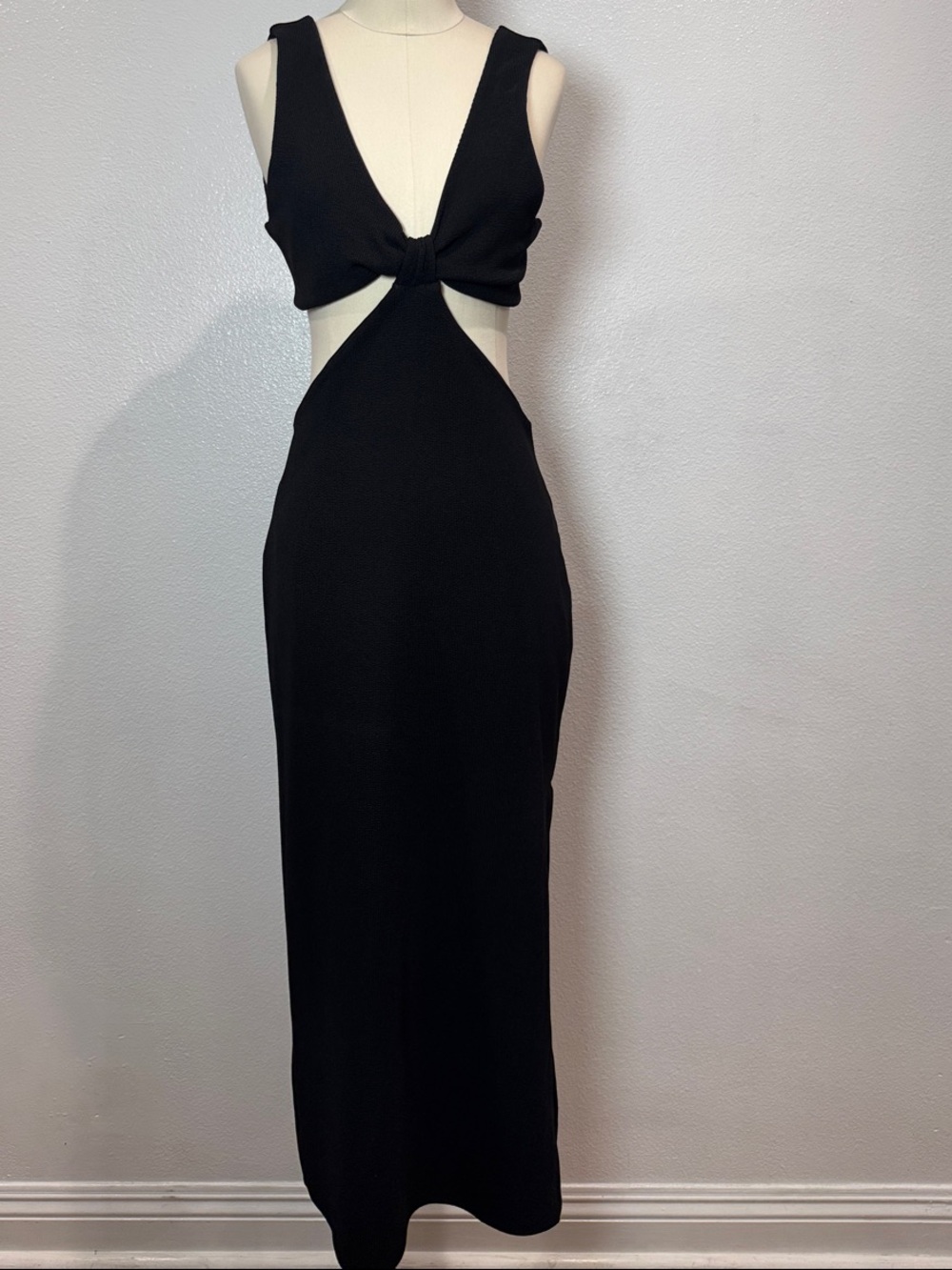 Topshop ribbed Knot front cut black tank dress size 8